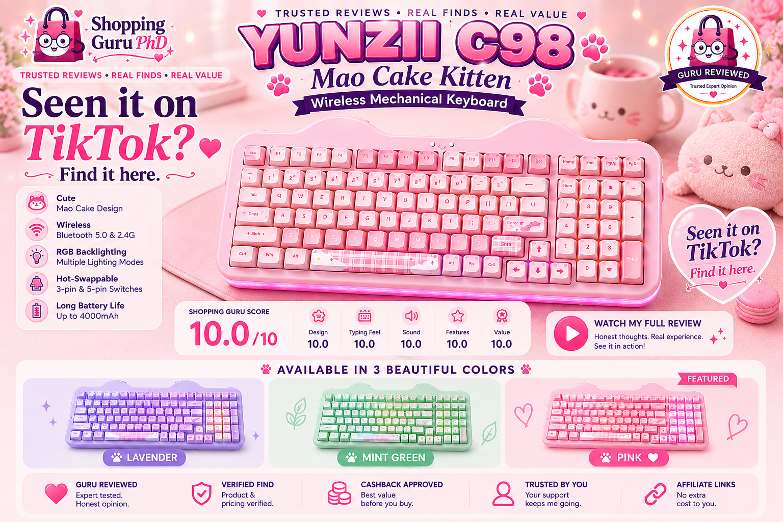 YUNZII C98 Mao Cake Kitten Shopping Guru PhD review