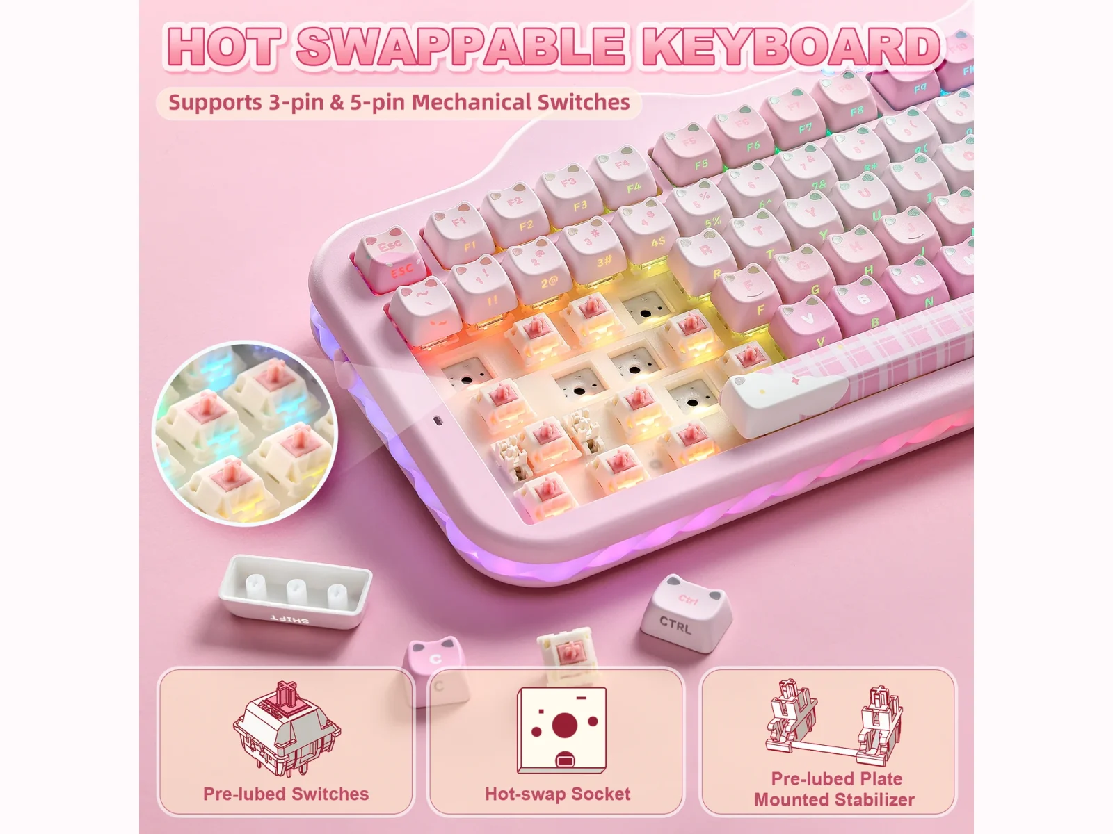 YUNZII C98 Mao Cake Kitten Wireless Mechanical Keyboard
