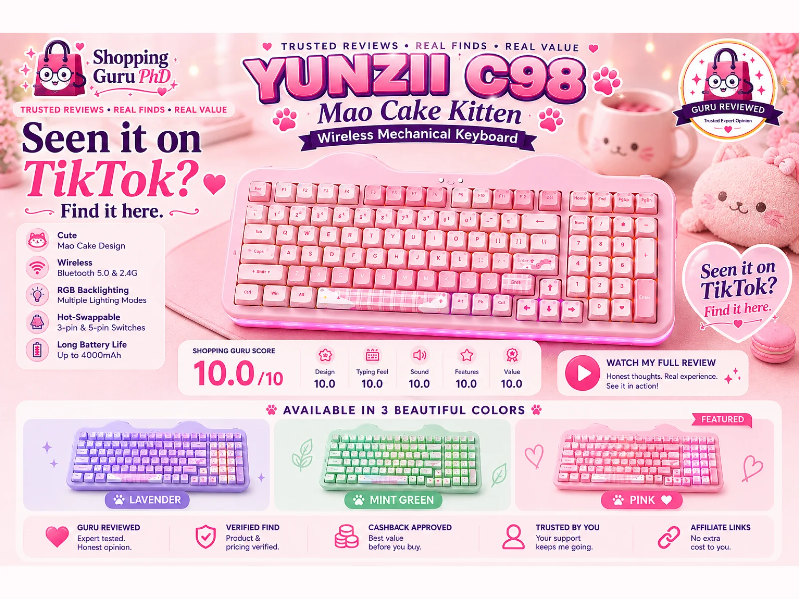 YUNZII C98 Mao Cake Kitten Wireless Mechanical Keyboard